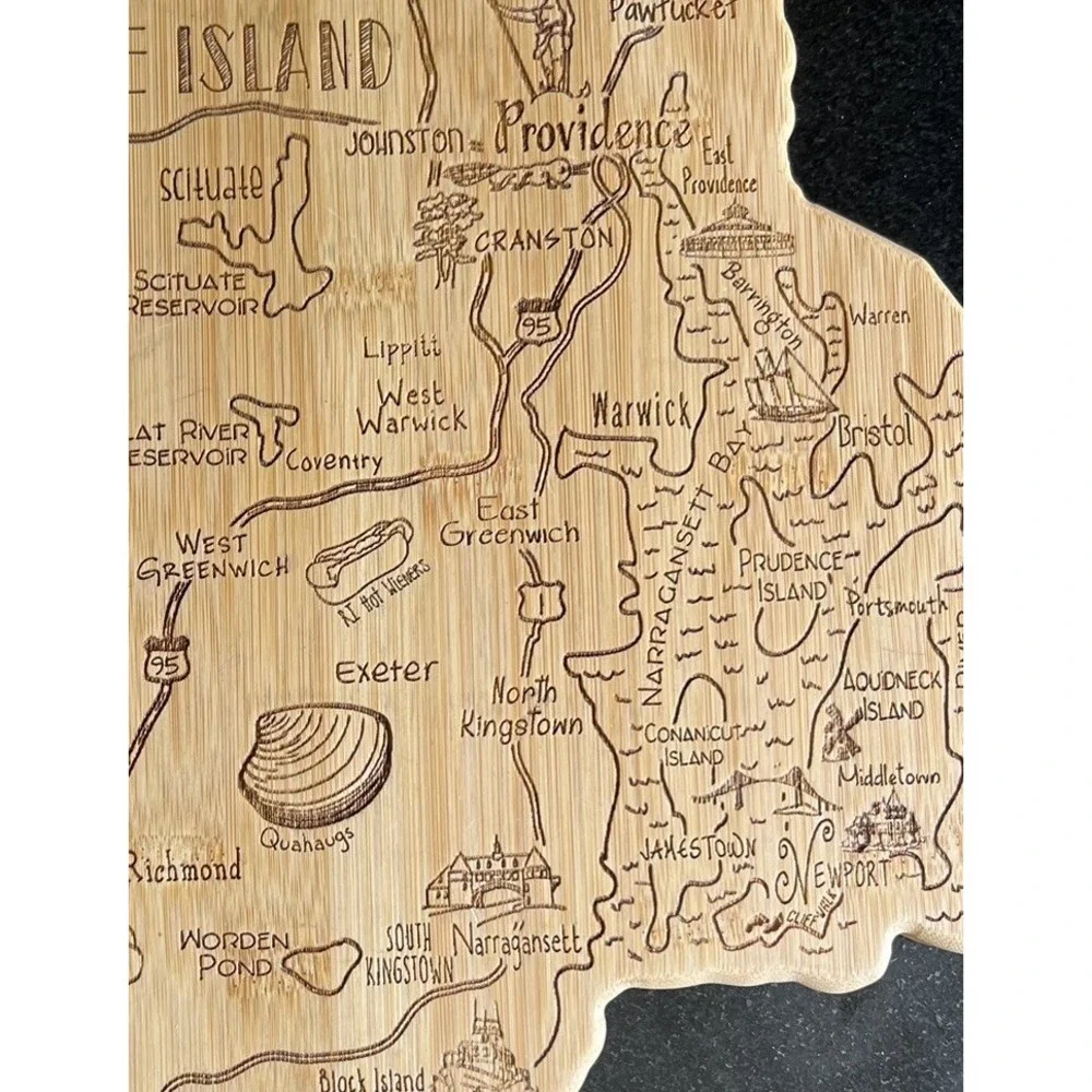 Rhode Island Map Laser Engraved Wood Cutting Board Cheese Tray By Totally Bamboo